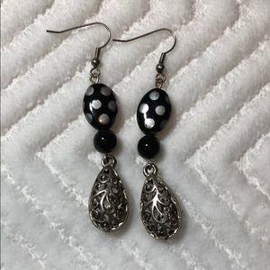 3-Tier Black & Silver Earrings